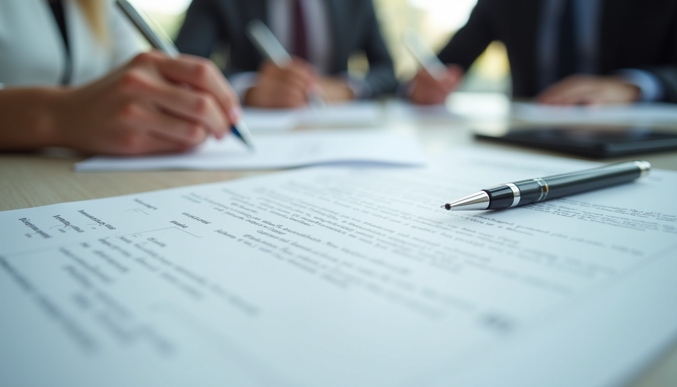 Close-up view of mediation documents and pens on a table