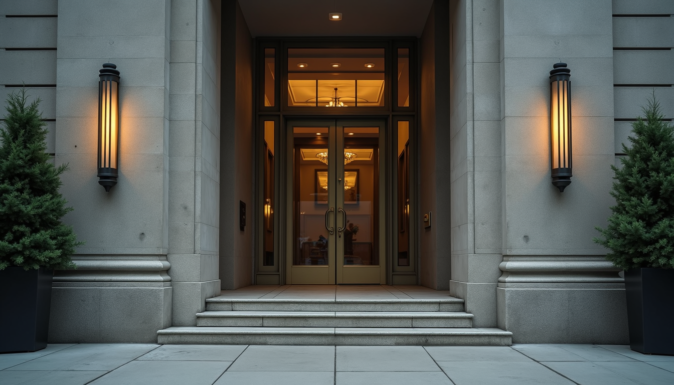 Eye-level view of courthouse entrance in Vancouver